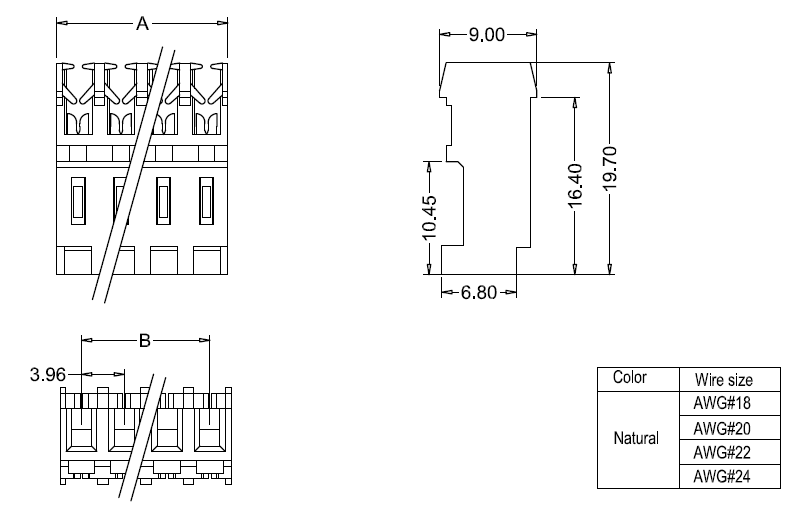 M7060(I)-N-R IDC dimensions ابعاد M7060(I)-NR IDC
