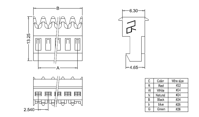 M2050-N-C(180°) IDC dimensions ابعاد IDC M2050-NC(180°).