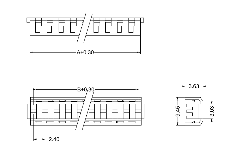 Dimension drawing of M7061(I)-N 3.96mm IDC dust cover طراحی ابعاد پوشش گرد و غبار IDC M7061(I)-N 3.96mm